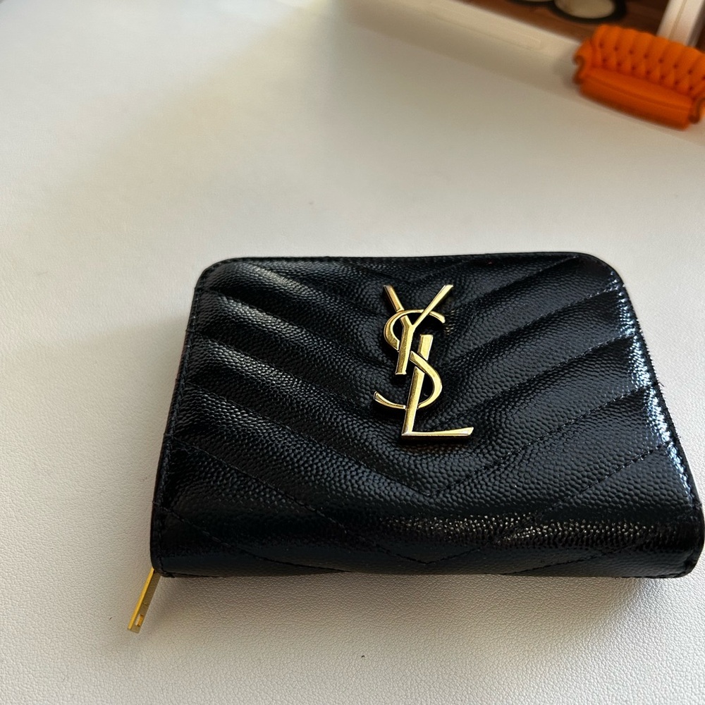 ‼️PENDING‼️ Yves Saint Laurent Black Chevron Wallet with Gold Logo